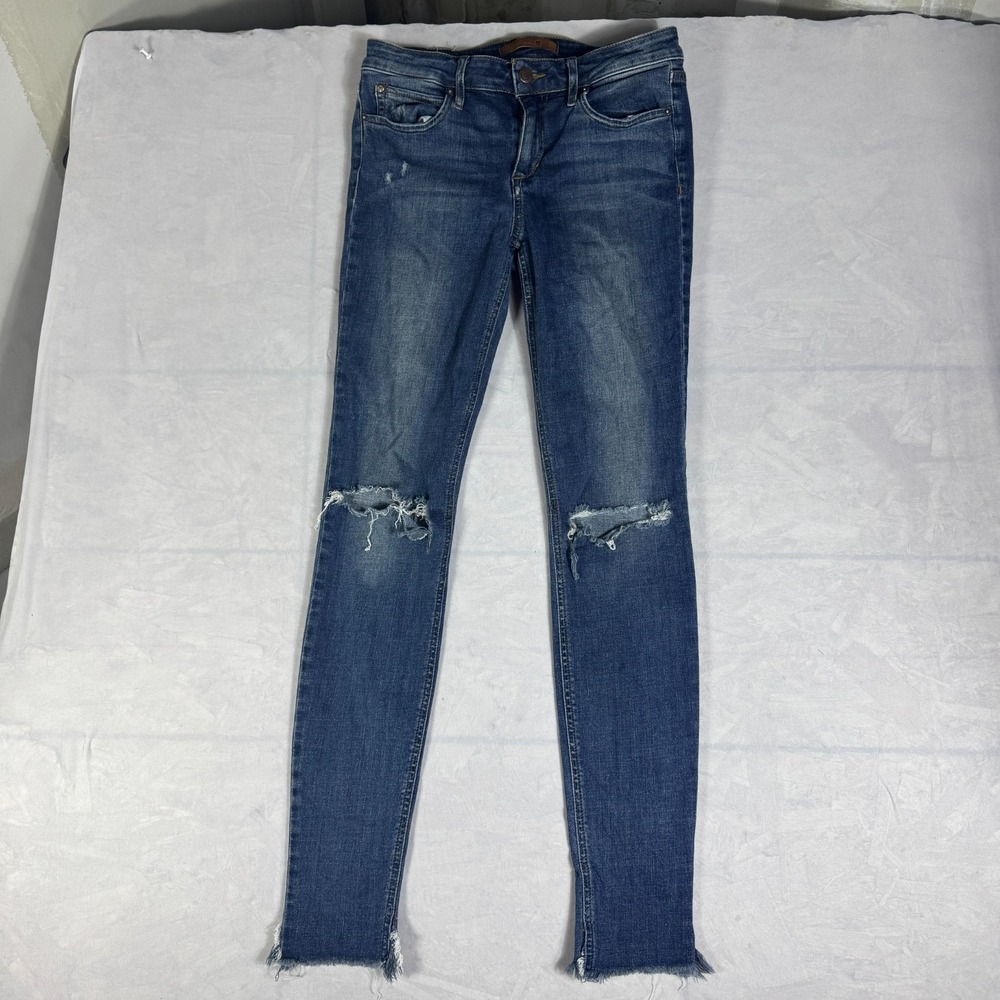 Joe's Icone Womens Mid Rise Skinny Jeans Dark Blue Raw Hem Distressed Rips 27
